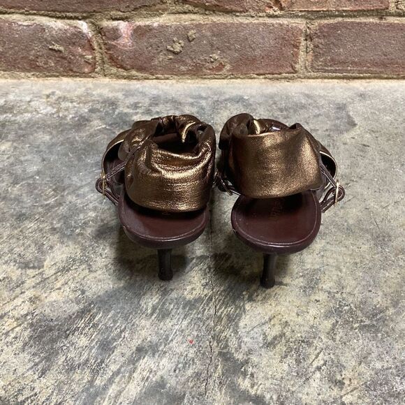 Arturo Chiang Gold/Bronze Leather Sling Back Sandal Heel Size 7 - Picture 5 of 9
